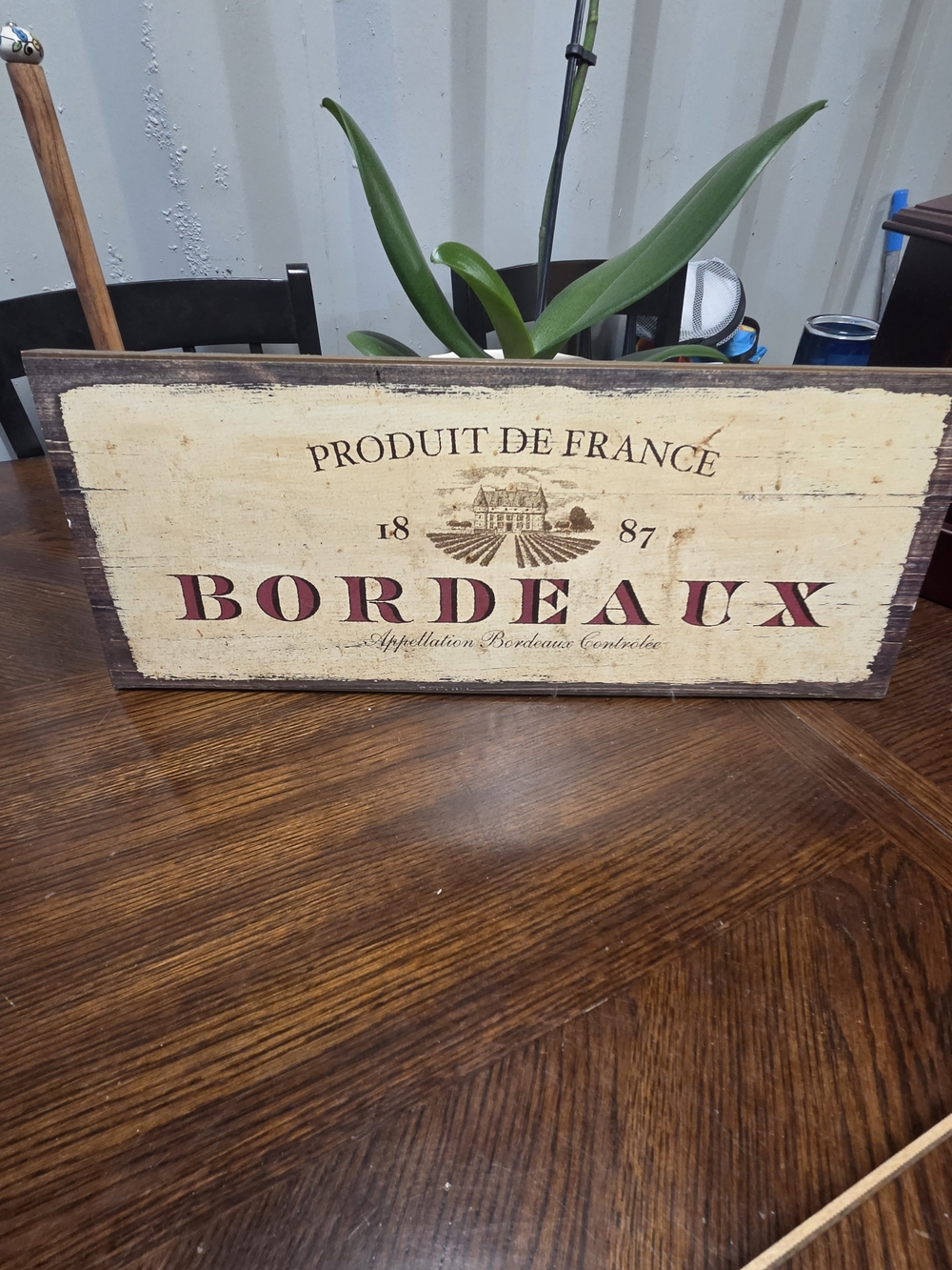 Bordeaux Vintage-Style Wooden Sign - Cream and Burgundy Home Accent